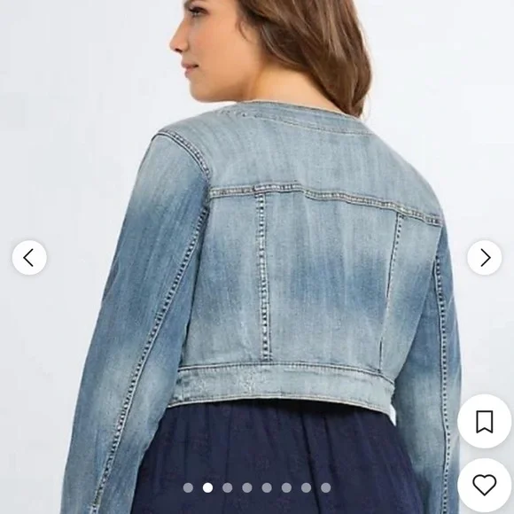 Torrid Like NEW Light Wash Cropped Collarless 3/4 sleeve Jean Jacket Medium - Picture 3 of 11